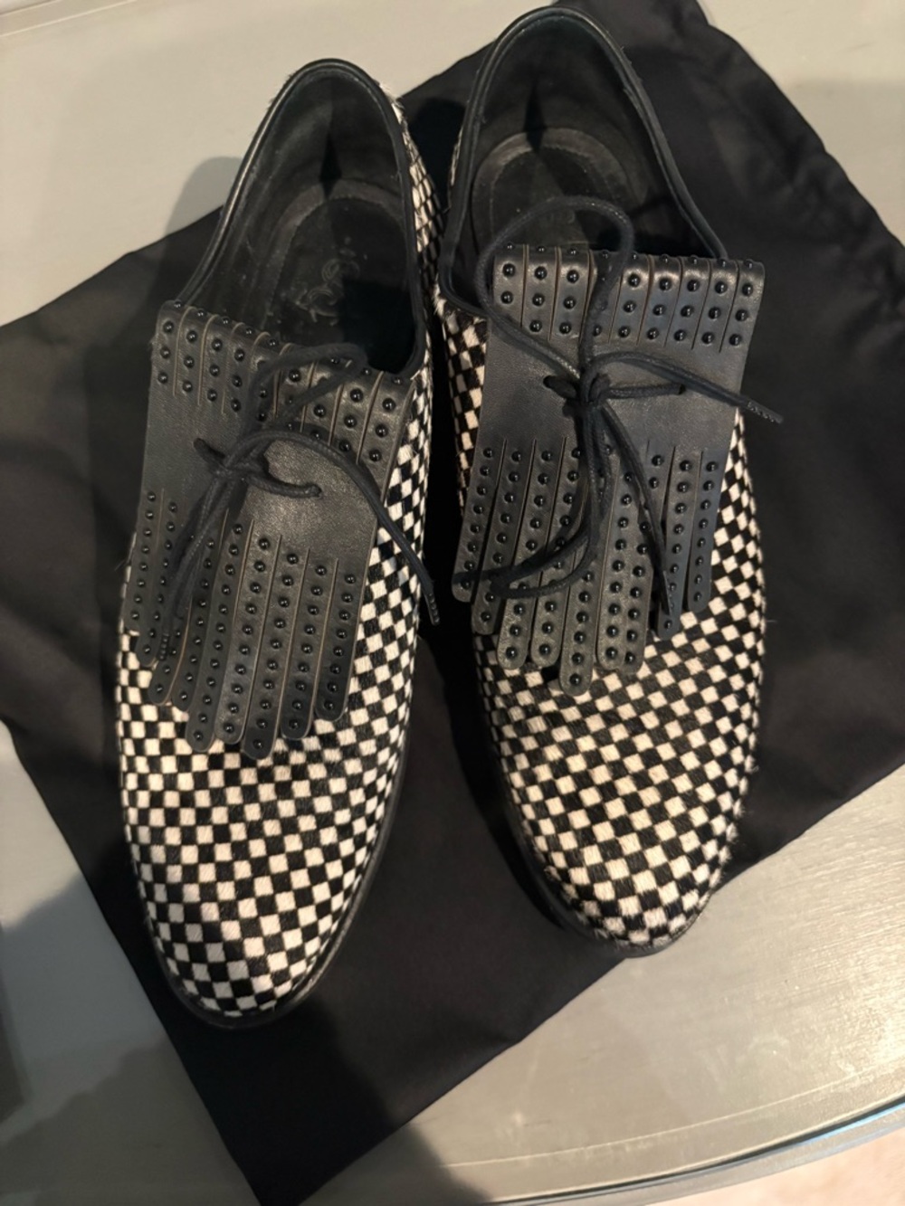 Office of Angela Scott Miss Jane Checkerboard Haircalf Oxford Loafer EU 39 - Picture 3 of 8
